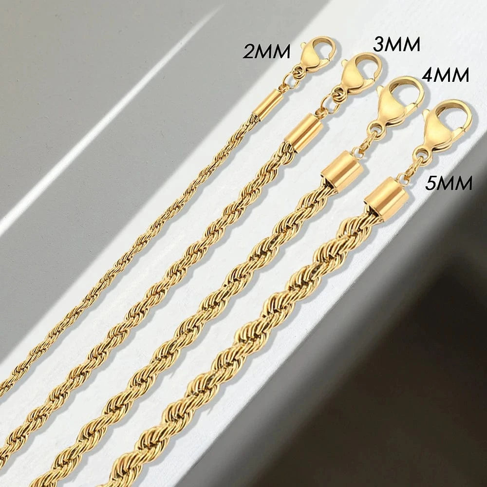 eManco Fashion Hip hop Fine Jewelry  Stainless Steel 14K Gold PVD Plated Twisted Rope Chain Necklace For Men Women