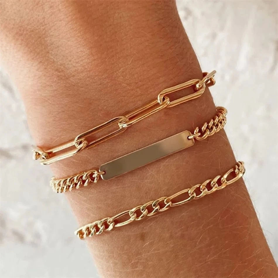 eManco Hip Hop Jewelry 14k Gold Plated Stainless Steel 4mm 6mm 8mm Figaro Link Chain Bracelet Men Women wholesale