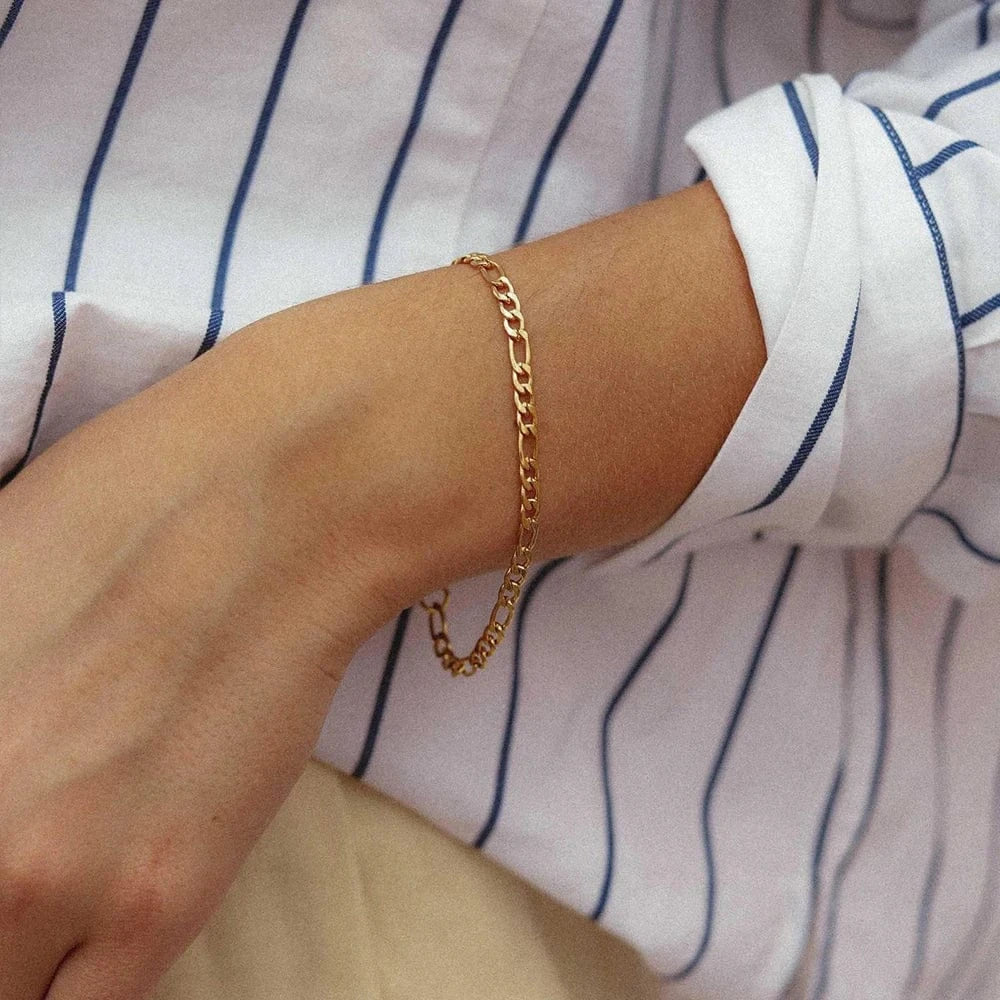eManco Hip Hop Jewelry 14k Gold Plated Stainless Steel 4mm 6mm 8mm Figaro Link Chain Bracelet Men Women wholesale