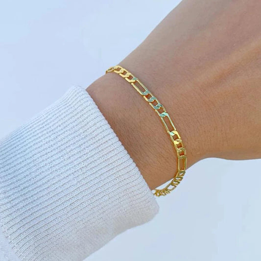 eManco Hip Hop Jewelry 14k Gold Plated Stainless Steel 4mm 6mm 8mm Figaro Link Chain Bracelet Men Women wholesale