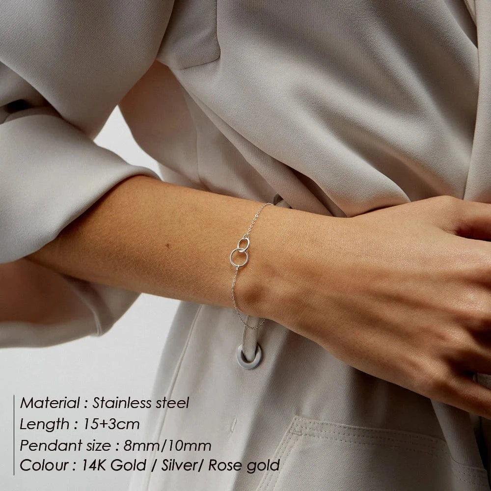 eManco Hot Selling Double Circle Hammered Design Bracelet Titanium Steel Acero Inoxidable Jewelry