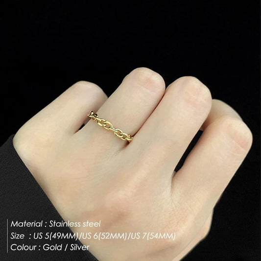 eManco Low Price Trendy Link Chain Design Rings 316L Steel Gold Plated Dainty Soft Mini Chain Ring For Women Gift Wholesale