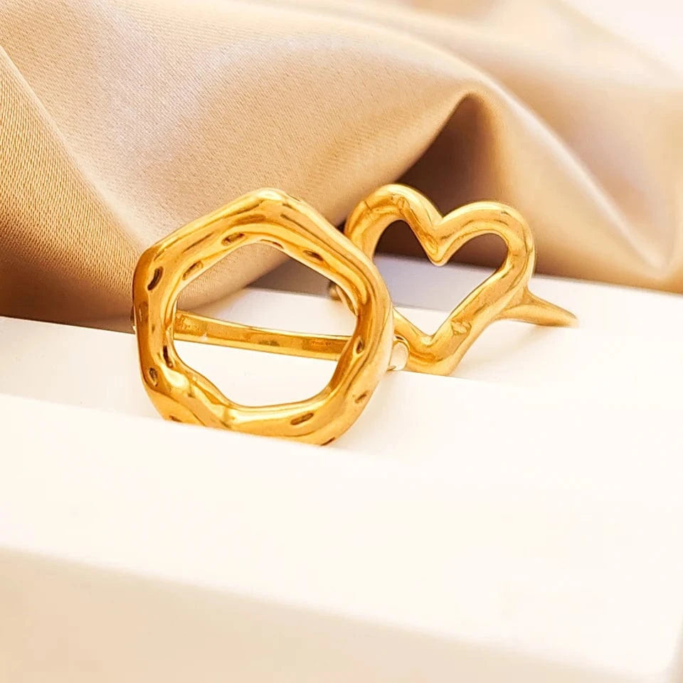 eManco Openwork Heart Ring 316 Stainless Steel Geometric Round Ring Punk Style Women's Jewelry