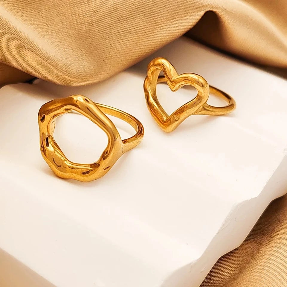 eManco Openwork Heart Ring 316 Stainless Steel Geometric Round Ring Punk Style Women's Jewelry