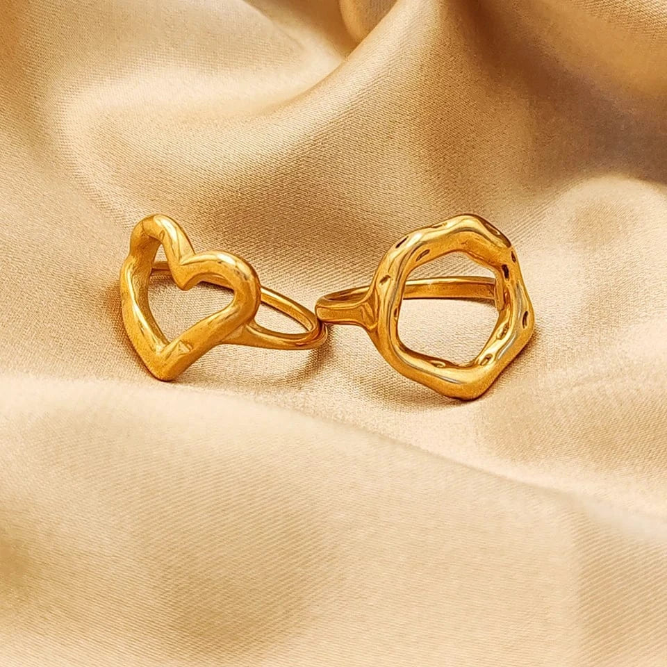 eManco Openwork Heart Ring 316 Stainless Steel Geometric Round Ring Punk Style Women's Jewelry