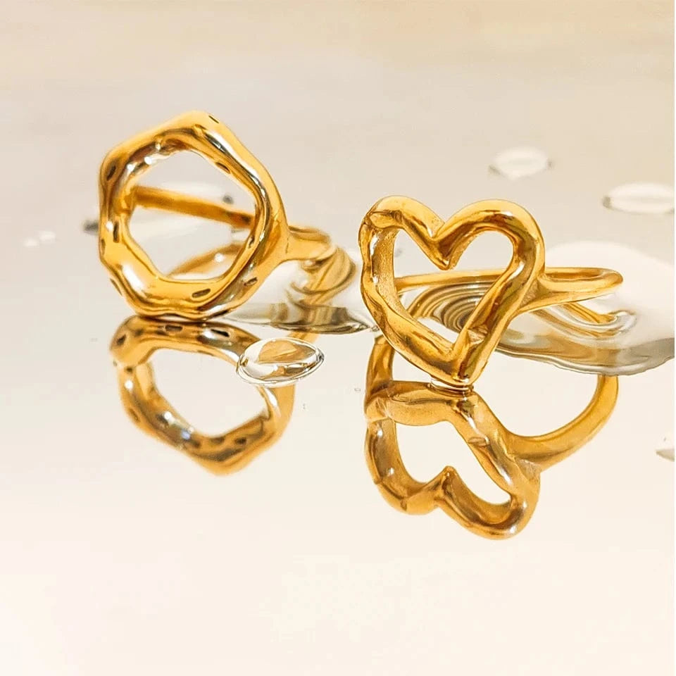 eManco Openwork Heart Ring 316 Stainless Steel Geometric Round Ring Punk Style Women's Jewelry