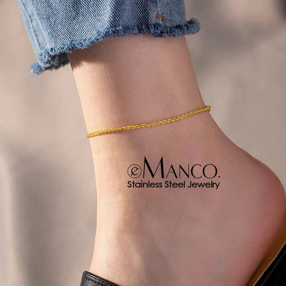 eManco Simple Gold Silver Foot Chain Anklets 316L Stainless Steel Ankle Bracelets Fashion Adjustable Link Foot Jewelry Women