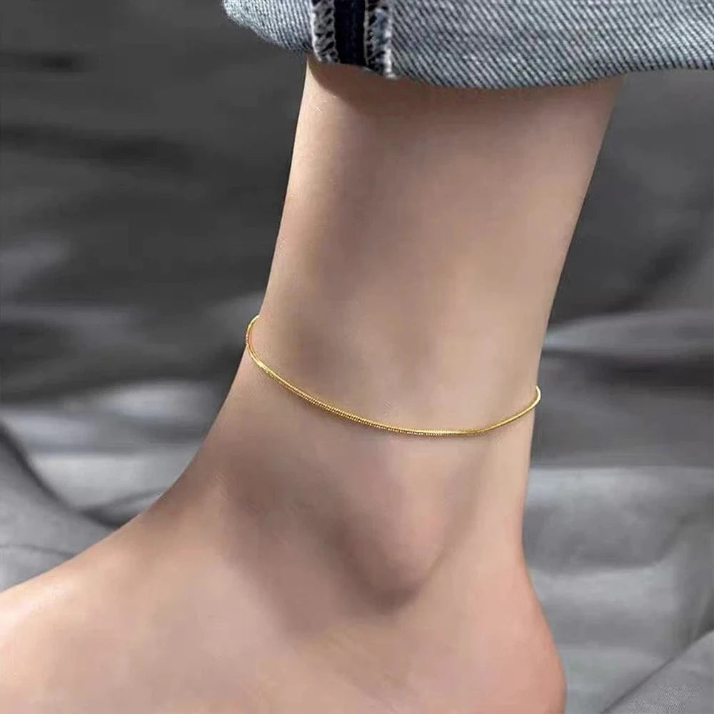 eManco Simple Gold Silver Foot Chain Anklets 316L Stainless Steel Ankle Bracelets Fashion Adjustable Link Foot Jewelry Women