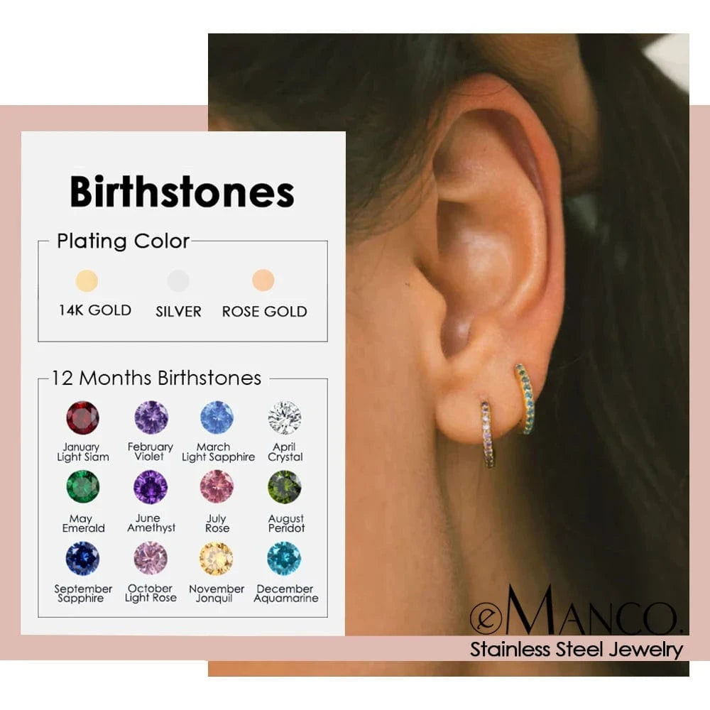 eManco Stainless Steel Birthstone Earrings Minimalist Huggie Hoop Earrings For Women Unisex Jewelry Wholesale