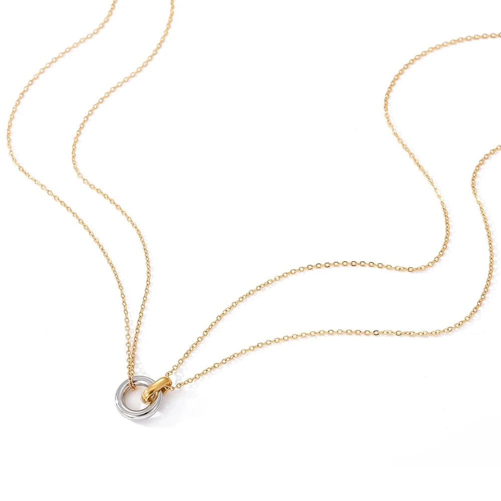 eManco Stainless Steel Two Color Crossing Circle Pendant Necklaces for Women Chokers Trend Fashion Festival Party Gift Jewelry