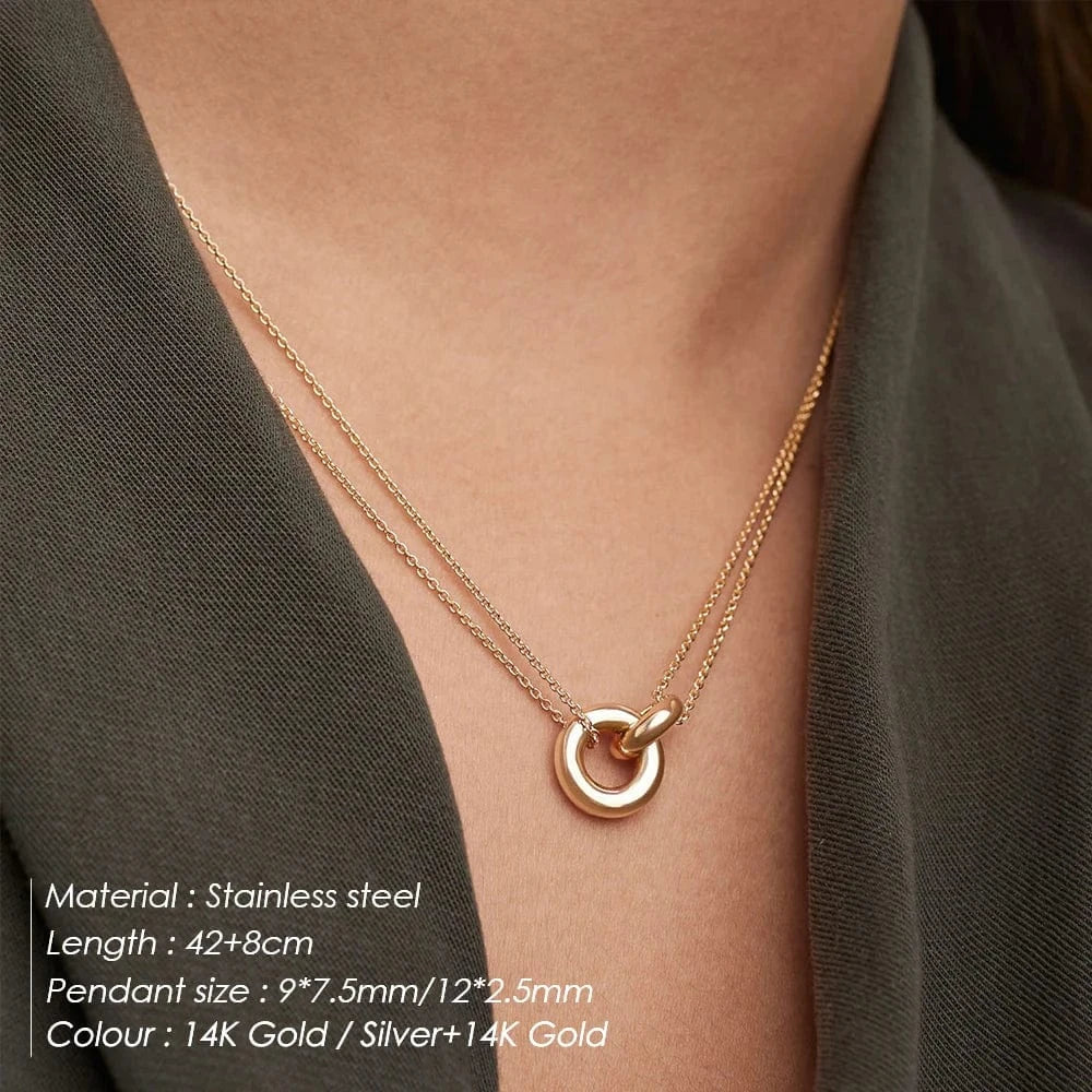 eManco Stainless Steel Two Color Crossing Circle Pendant Necklaces for Women Chokers Trend Fashion Festival Party Gift Jewelry