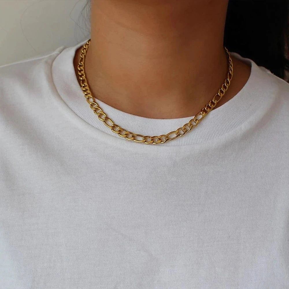 eManco Wholesale Fashion Women Men Hip Hop Jewelry Gold Plated  Figaro Link Chain Necklace Stainless Steel