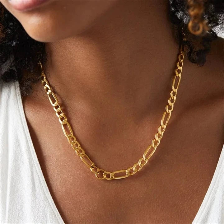 eManco Wholesale Fashion Women Men Hip Hop Jewelry Gold Plated  Figaro Link Chain Necklace Stainless Steel
