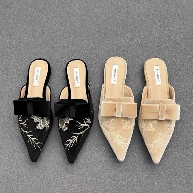 Embroidery Outdoor Slippers Closed Toe Female Ladies Casual  Loafer Spring  Flat shoes