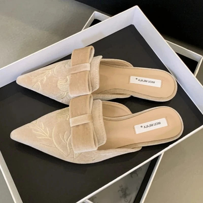 Embroidery Outdoor Slippers Closed Toe Female Ladies Casual  Loafer Spring  Flat shoes