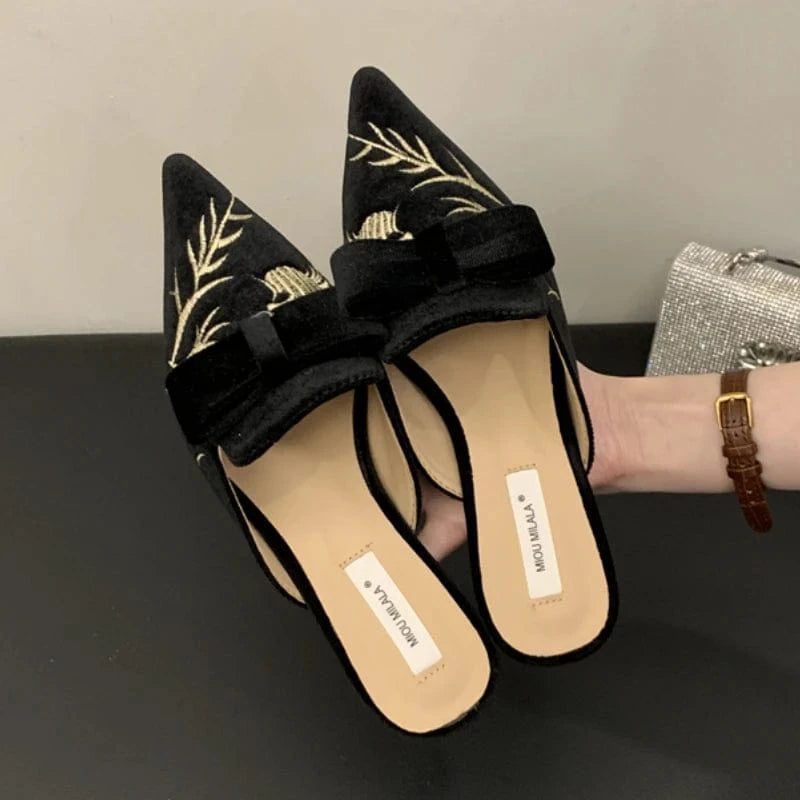 Embroidery Outdoor Slippers Closed Toe Female Ladies Casual  Loafer Spring  Flat shoes