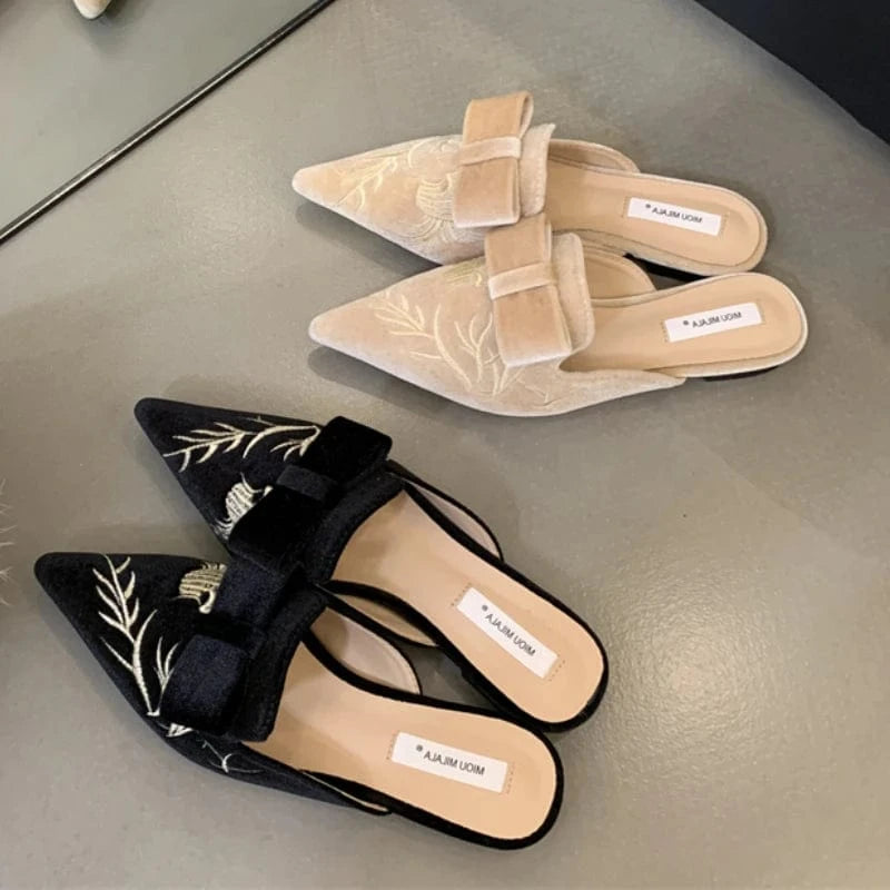 Embroidery Outdoor Slippers Closed Toe Female Ladies Casual  Loafer Spring  Flat shoes