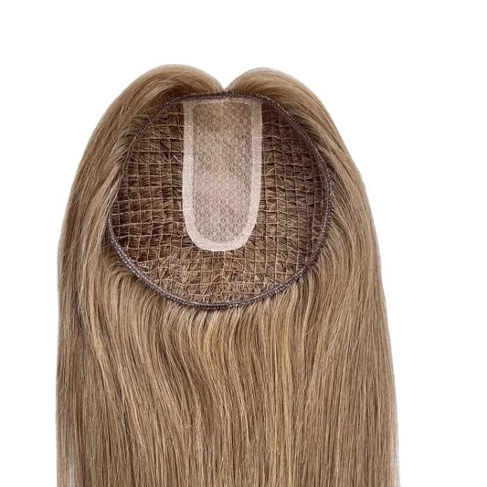 Emeda Breathable #8 Fishnet silk base topper 6*6" Light brown color Brazilian virgin human hair