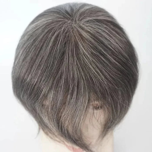 EMEDA Grey men's toupee hair for men 100% thin skin toupee prosthesis capillary 100% human hair stock