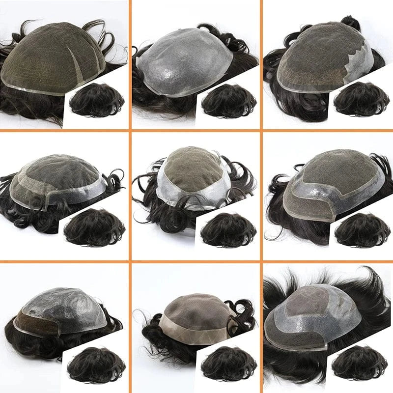 emeda Human hair toupee for men hairpiece bleached knots lace front pu around man hair patch hollywood