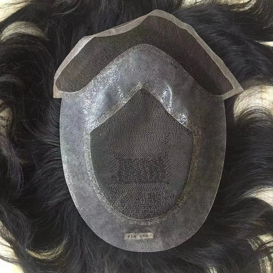 emeda Human hair toupee for men hairpiece bleached knots lace front pu around man hair patch hollywood