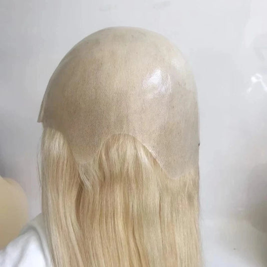 EMEDA Wholesale price  blonde full pu base glueless wigs human hair for alopecia woman patients