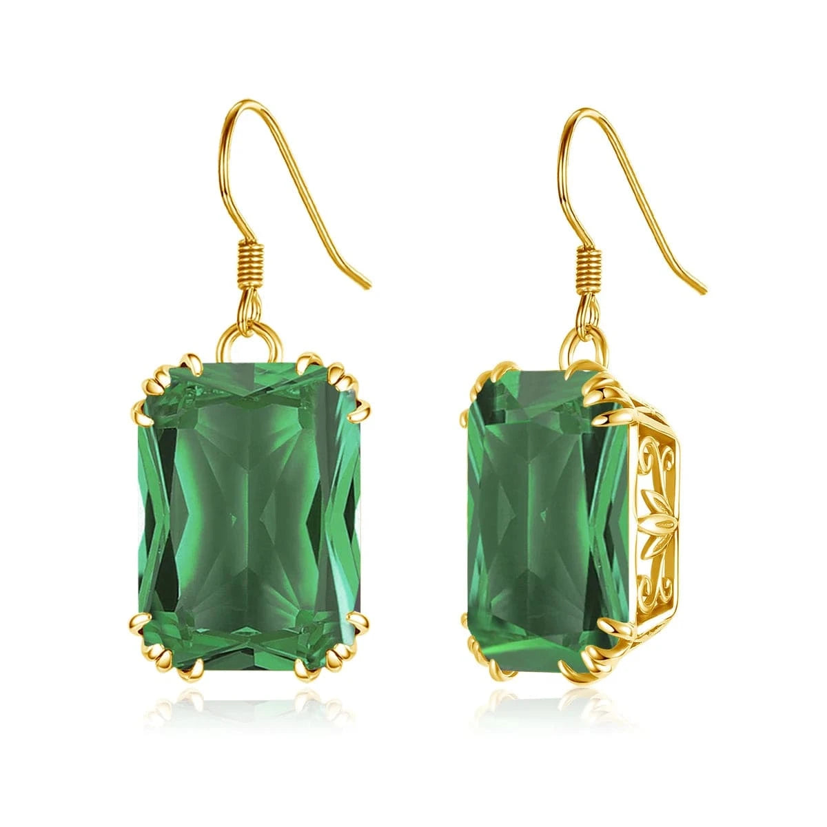 Emerald Handmade 18K Gold Square Amethyst Earrings  Women Wedding Party  Real Pure 925 Sterling Silver long earrings jewelry