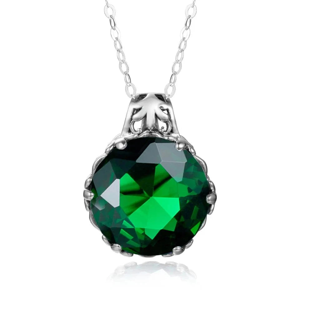 Emerald Vintage Women Aquamarine Gemstone Pendant 925 Silver Necklace Pendant Gemstone Wedding Jewelry