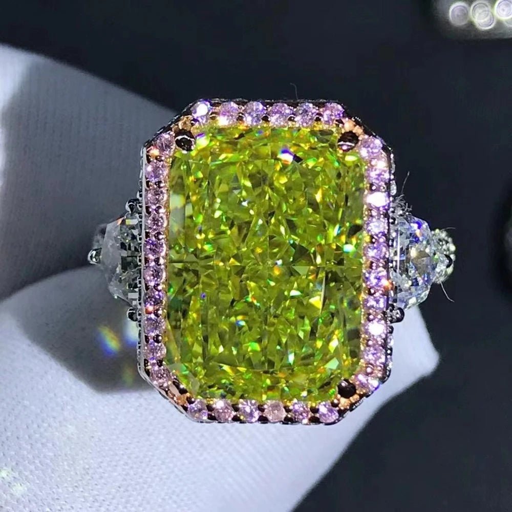 Engagement Ring + Apple Green Created Moissanite, 3EX Cut, VVS Clarity, Sterling Silver 925 + Elegant Style - SN Wigs & More
