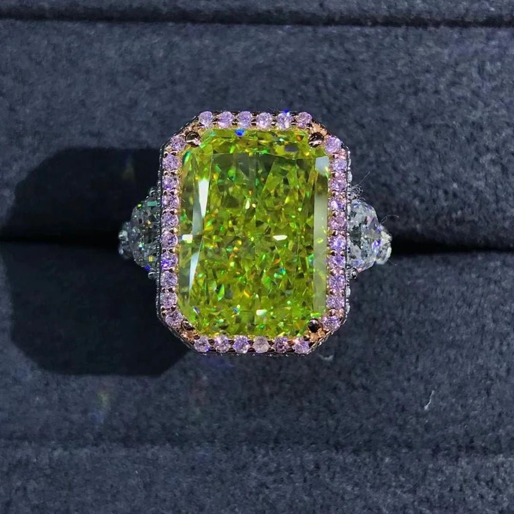 Engagement Ring + Apple Green Created Moissanite, 3EX Cut, VVS Clarity, Sterling Silver 925 + Elegant Style - SN Wigs & More