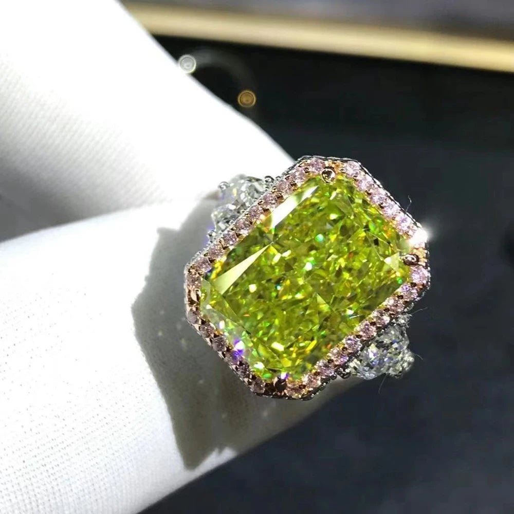 Engagement Ring + Apple Green Created Moissanite, 3EX Cut, VVS Clarity, Sterling Silver 925 + Elegant Style - SN Wigs & More
