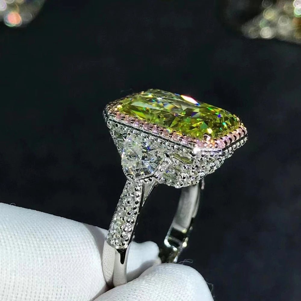 Engagement Ring + Apple Green Created Moissanite, 3EX Cut, VVS Clarity, Sterling Silver 925 + Elegant Style - SN Wigs & More