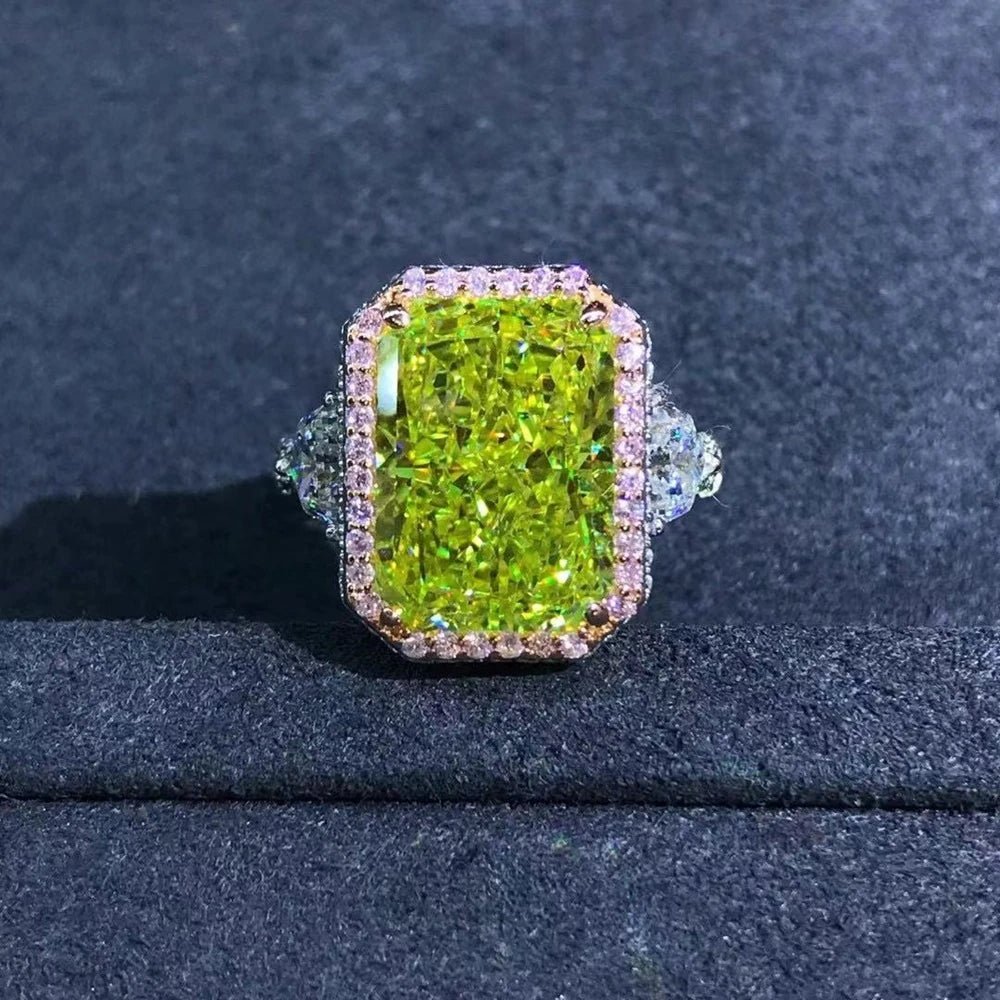 Engagement Ring + Apple Green Created Moissanite, 3EX Cut, VVS Clarity, Sterling Silver 925 + Elegant Style - SN Wigs & More