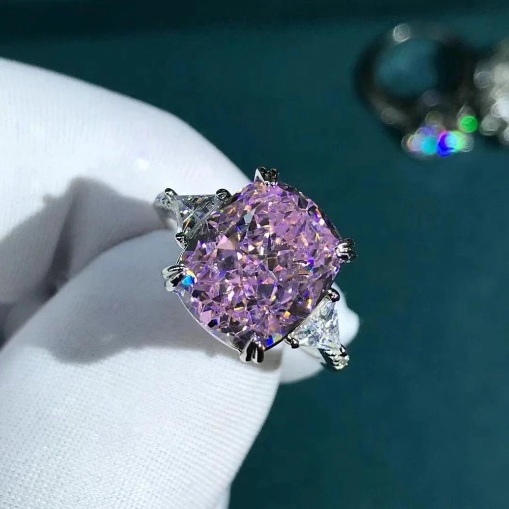Engagement Ring Sterling Silver 3EX Cushion Cut Pink Created Moissanite 5 Carat VVS Elegant Style - SN Wigs & More