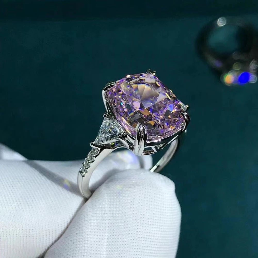 Engagement Ring Sterling Silver 3EX Cushion Cut Pink Created Moissanite 5 Carat VVS Elegant Style - SN Wigs & More