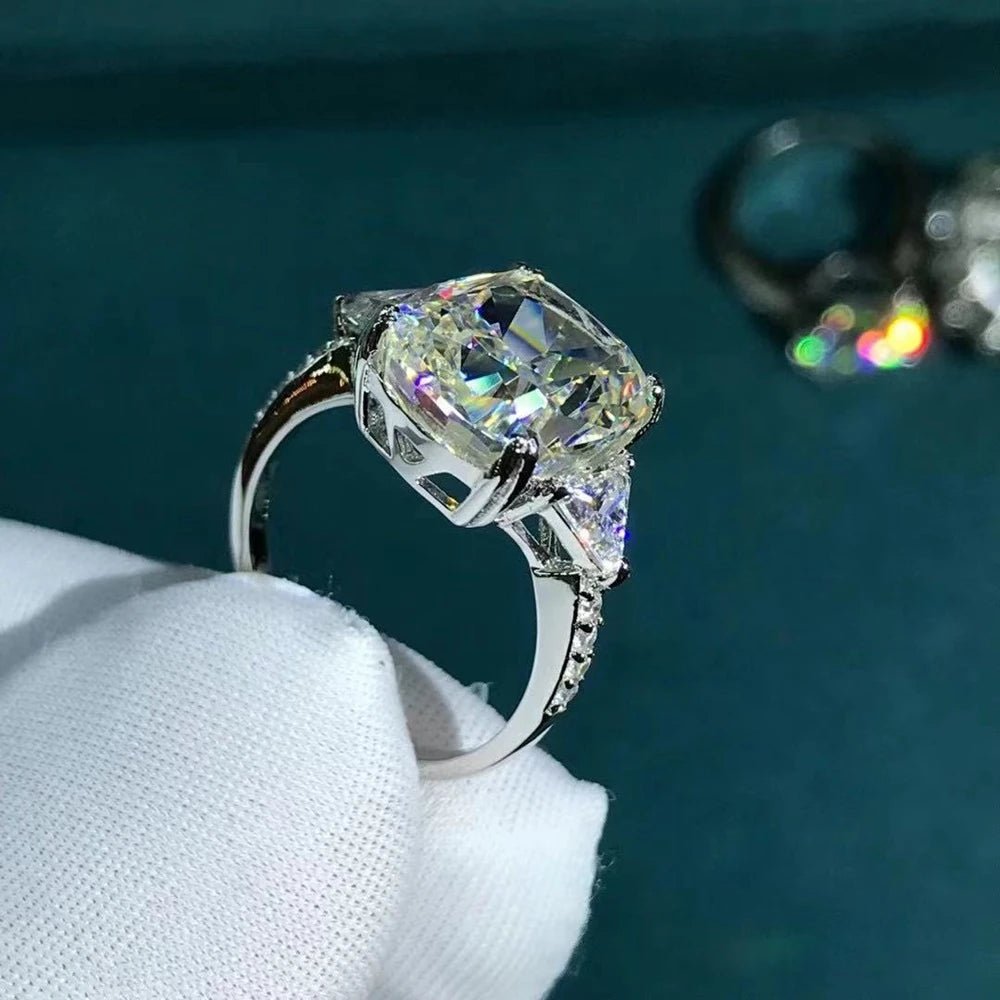 Engagement Ring Sterling Silver 3EX Cushion Cut Pink Created Moissanite 5 Carat VVS Elegant Style - SN Wigs & More