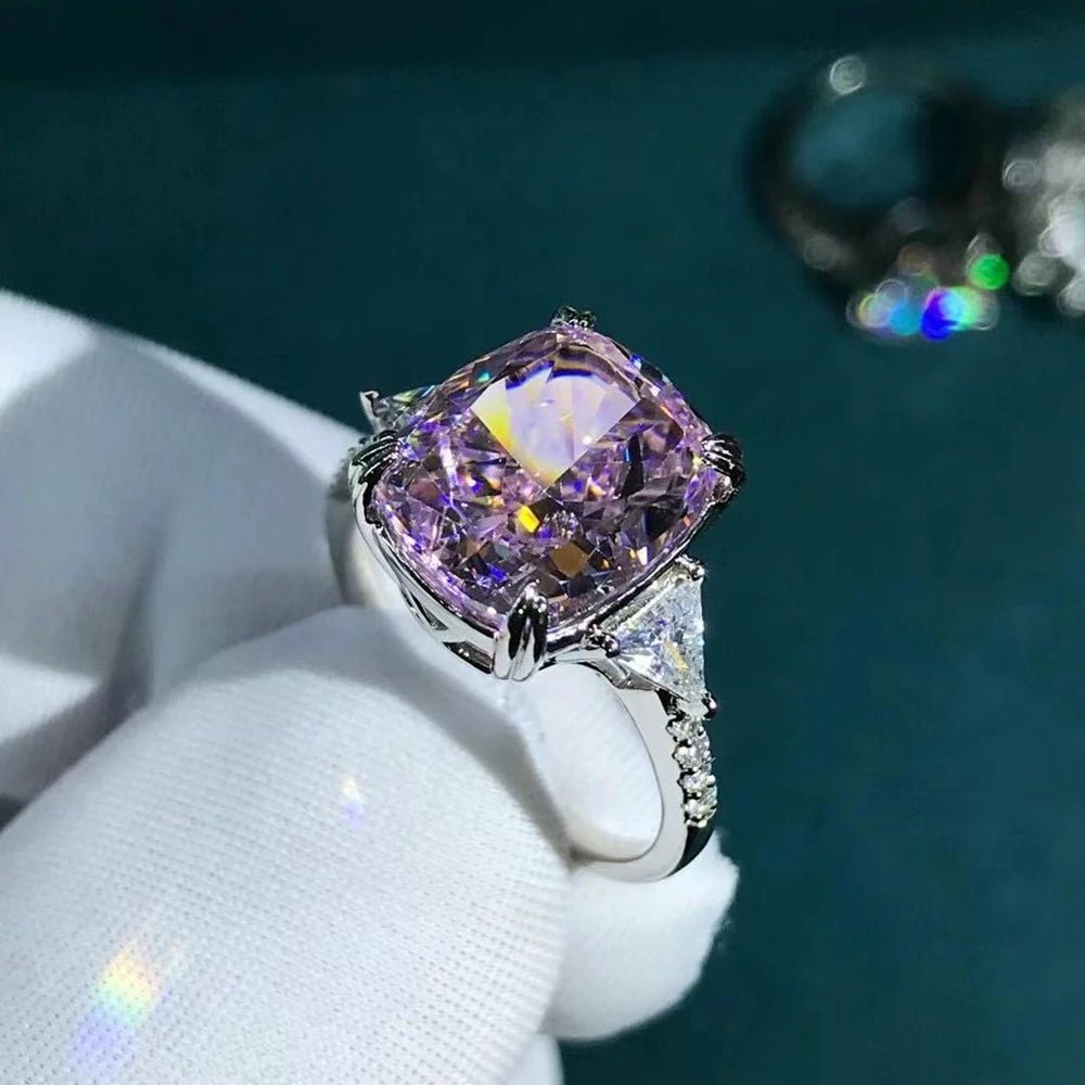 Engagement Ring Sterling Silver 3EX Cushion Cut Pink Created Moissanite 5 Carat VVS Elegant Style - SN Wigs & More