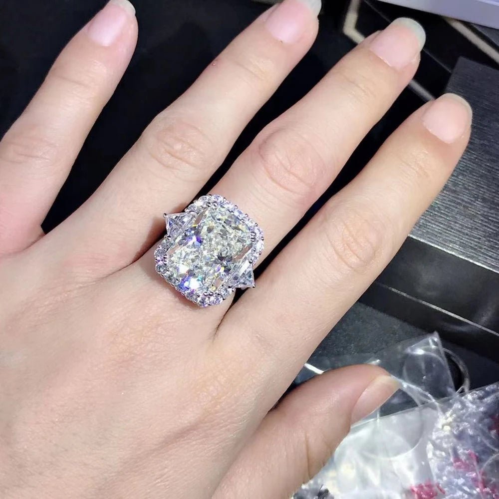 Engagement Ring Sterling Silver Setting With Radiant Cut 10Ct Moissanite Classic Style - SN Wigs & More