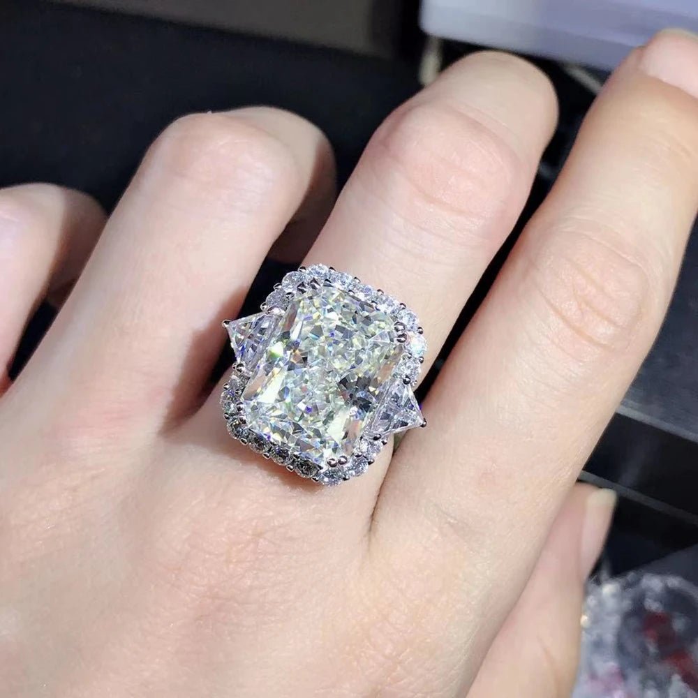 Engagement Ring Sterling Silver Setting With Radiant Cut 10Ct Moissanite Classic Style - SN Wigs & More
