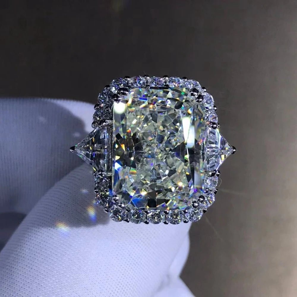 Engagement Ring Sterling Silver Setting With Radiant Cut 10Ct Moissanite Classic Style - SN Wigs & More