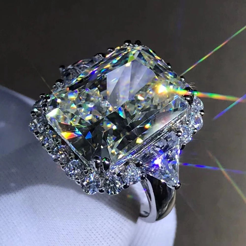 Engagement Ring Sterling Silver Setting With Radiant Cut 10Ct Moissanite Classic Style - SN Wigs & More