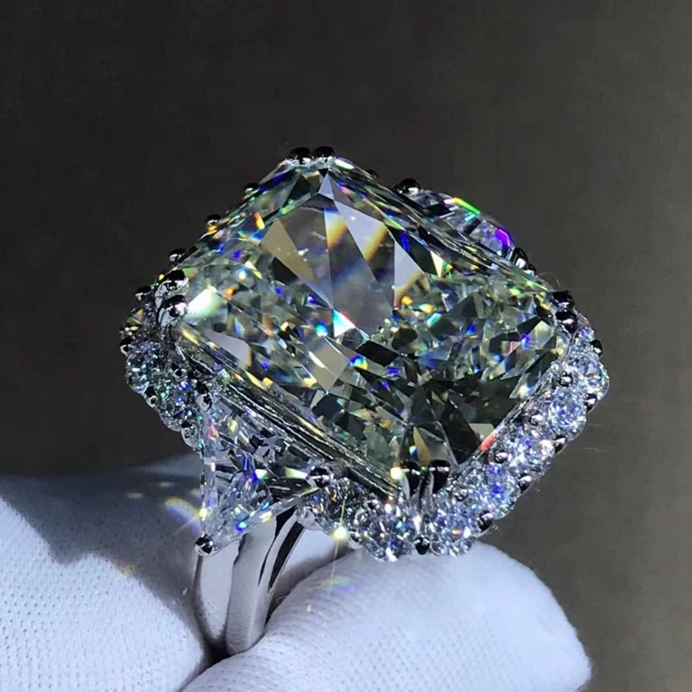 Engagement Ring Sterling Silver Setting With Radiant Cut 10Ct Moissanite Classic Style - SN Wigs & More