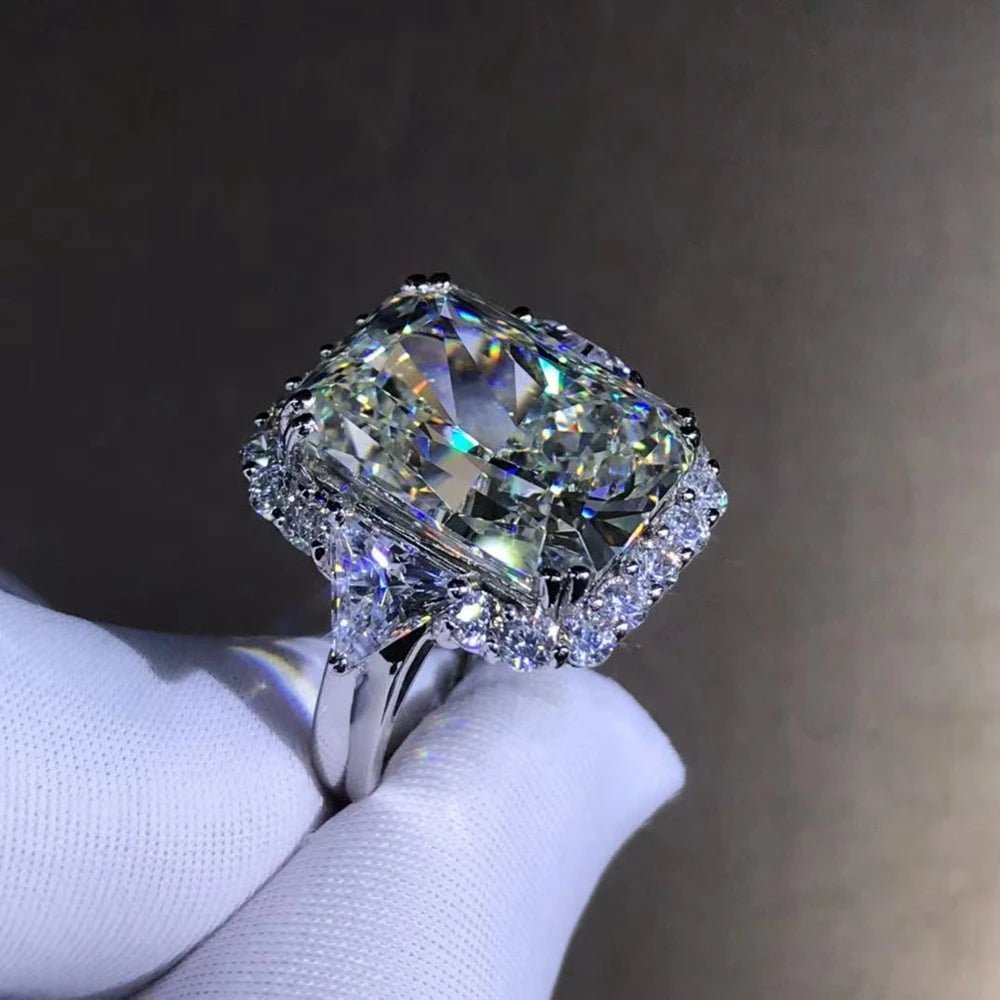Engagement Ring Sterling Silver Setting With Radiant Cut 10Ct Moissanite Classic Style - SN Wigs & More