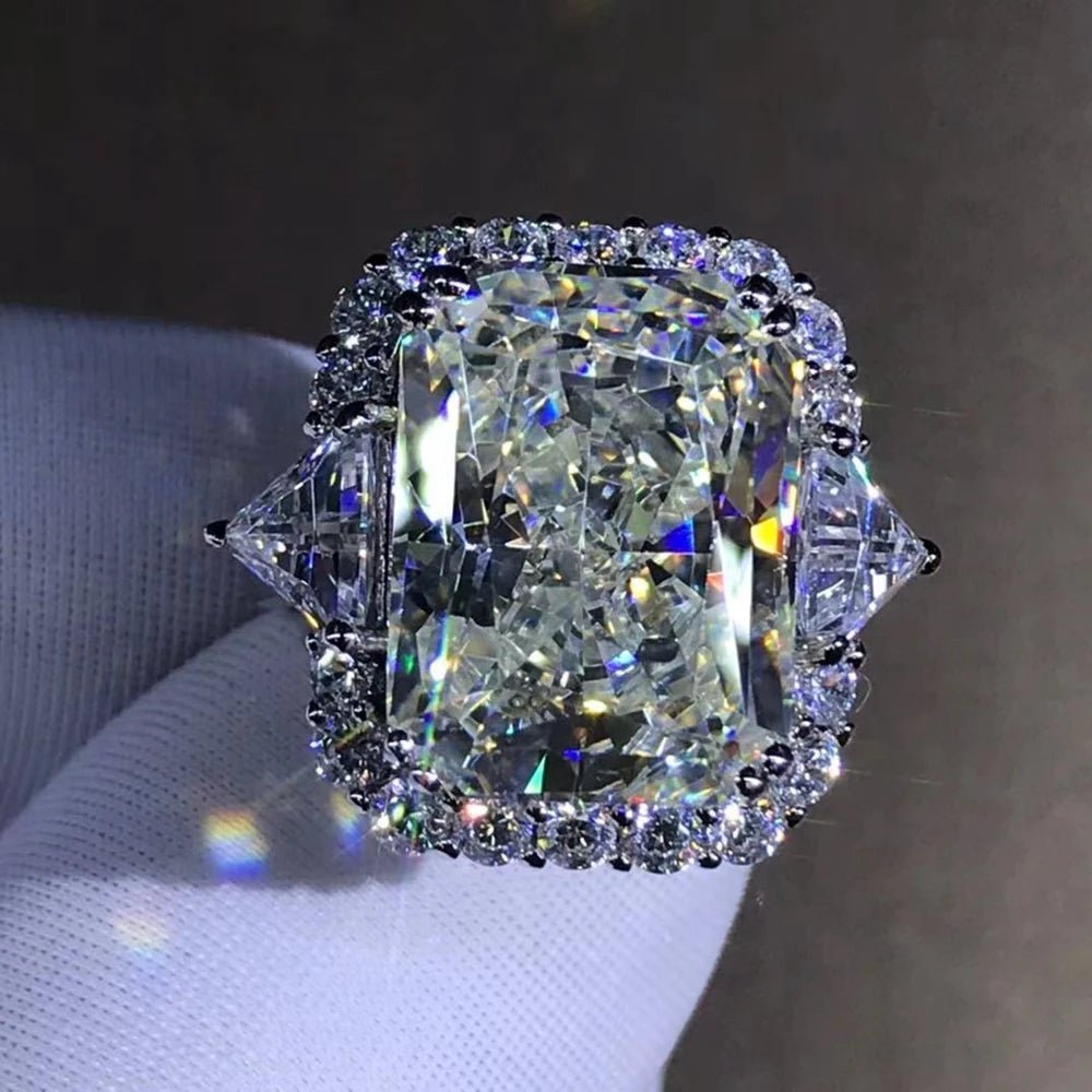 Engagement Ring Sterling Silver Setting With Radiant Cut 10Ct Moissanite Classic Style - SN Wigs & More