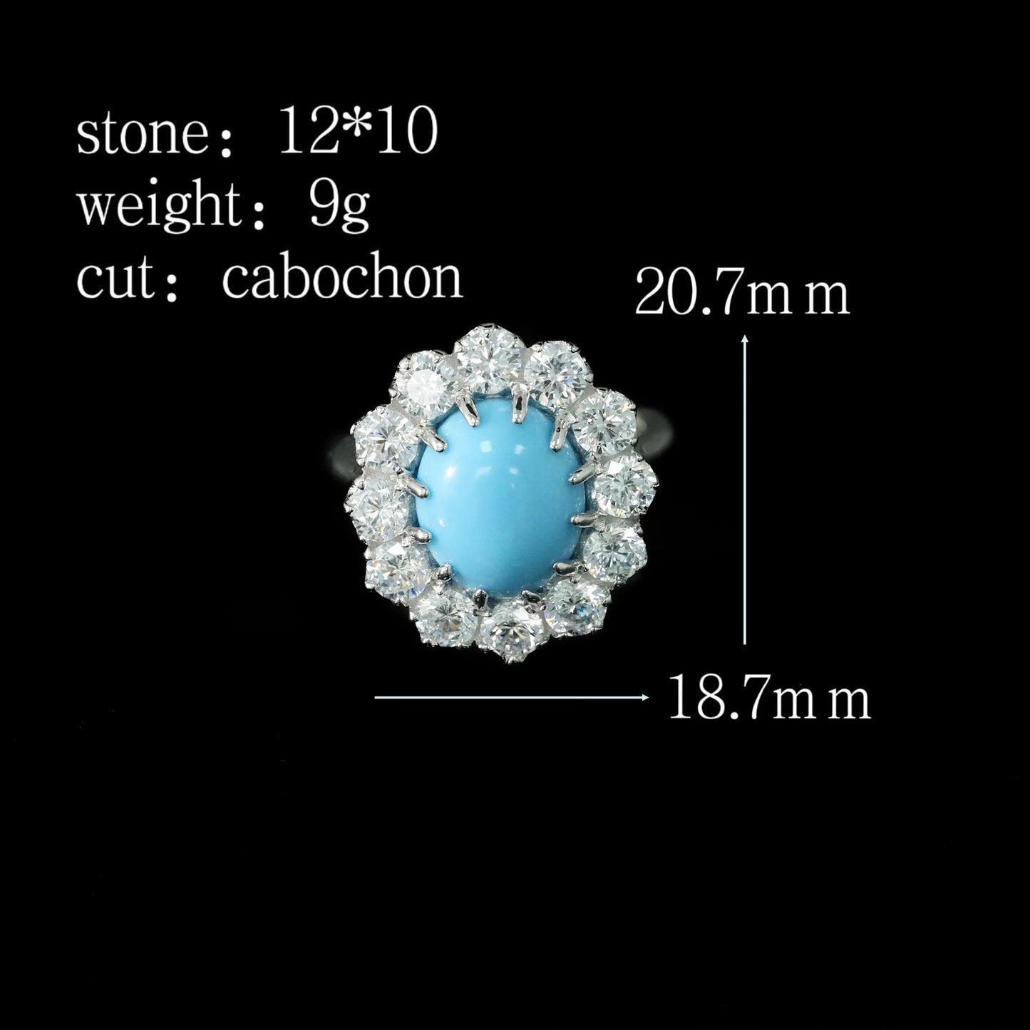 Engagement Ring Sterling Silver With Turquoise And Oval Cut Lab Sapphire – Elegant Style - SN Wigs & More