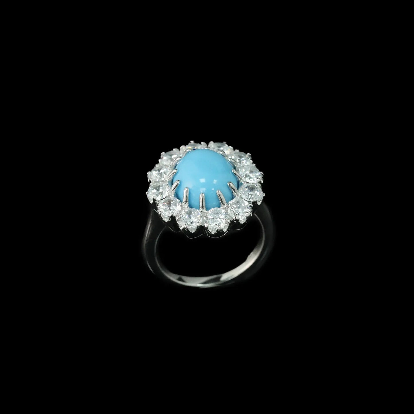 Engagement Ring Sterling Silver With Turquoise And Oval Cut Lab Sapphire – Elegant Style - SN Wigs & More