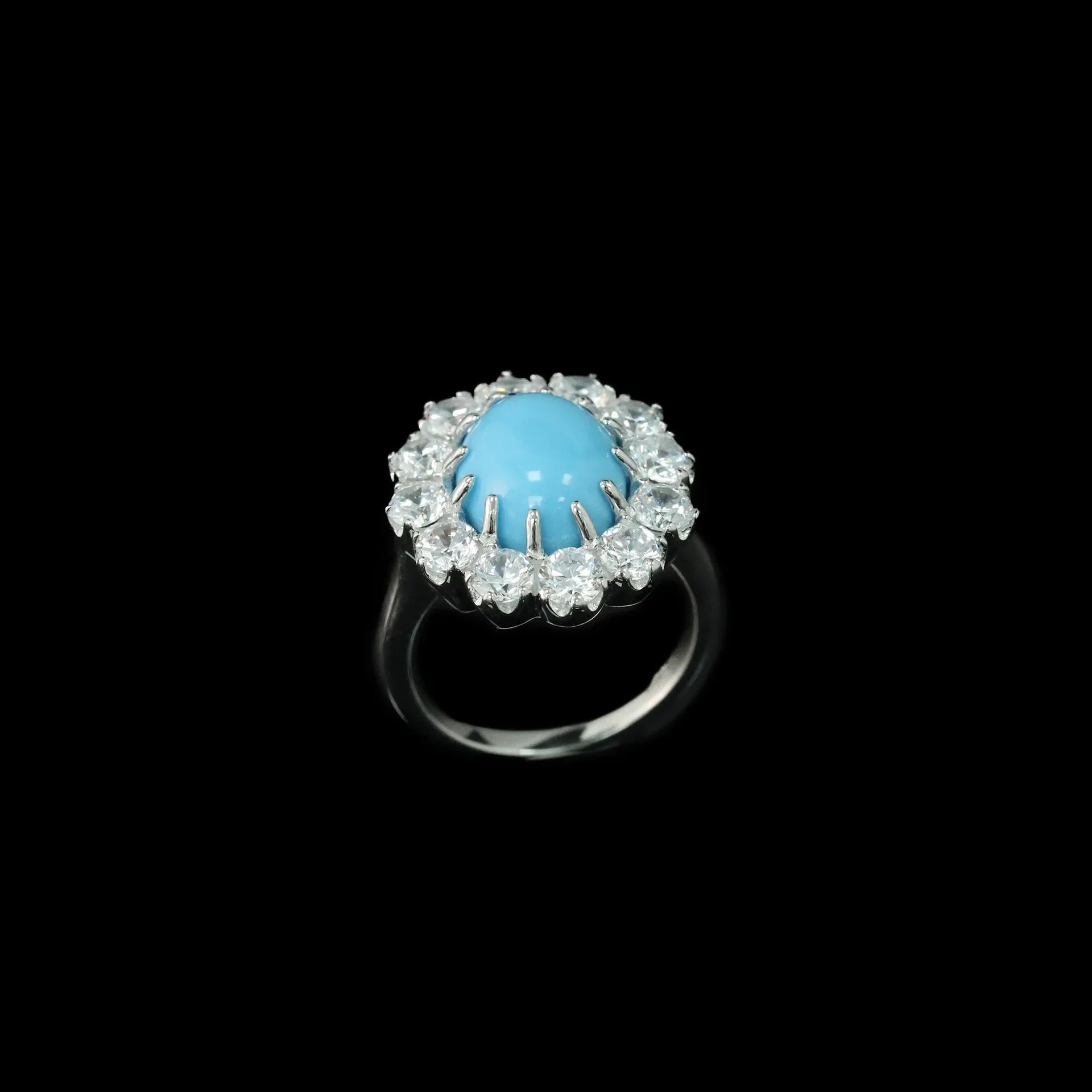 Engagement Ring Sterling Silver With Turquoise And Oval Cut Lab Sapphire – Elegant Style - SN Wigs & More