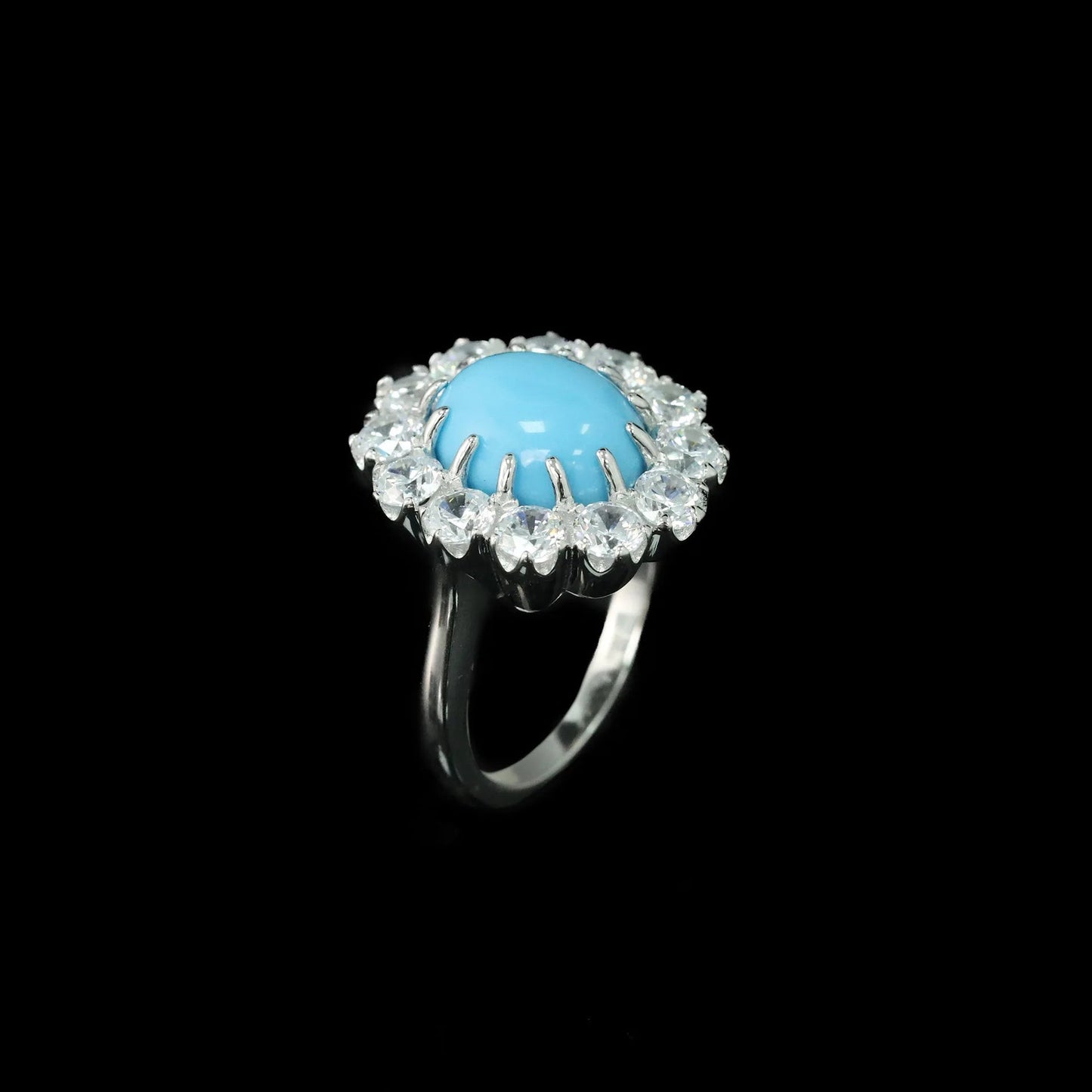 Engagement Ring Sterling Silver With Turquoise And Oval Cut Lab Sapphire – Elegant Style - SN Wigs & More