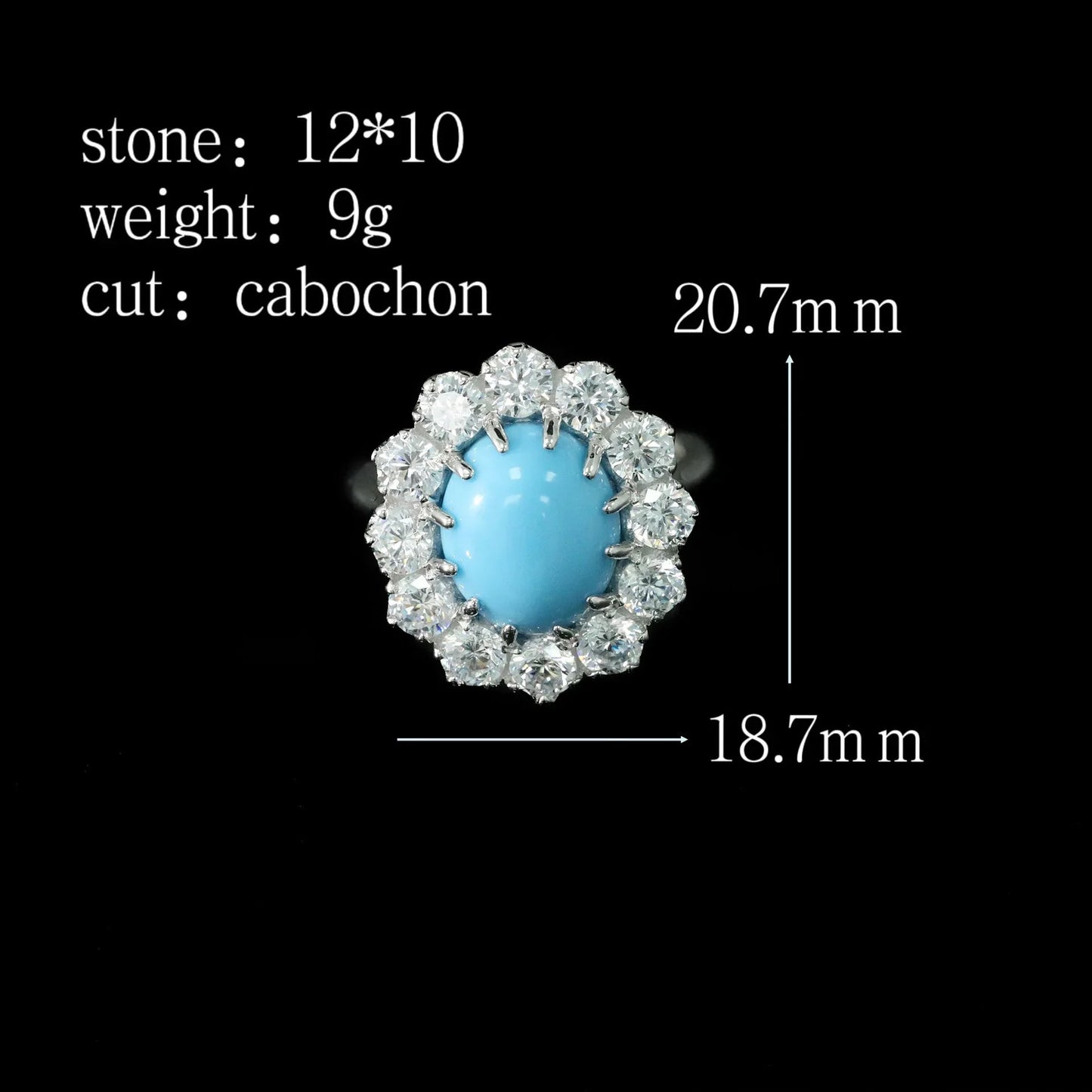 Engagement Ring Sterling Silver With Turquoise And Oval Cut Lab Sapphire – Elegant Style - SN Wigs & More