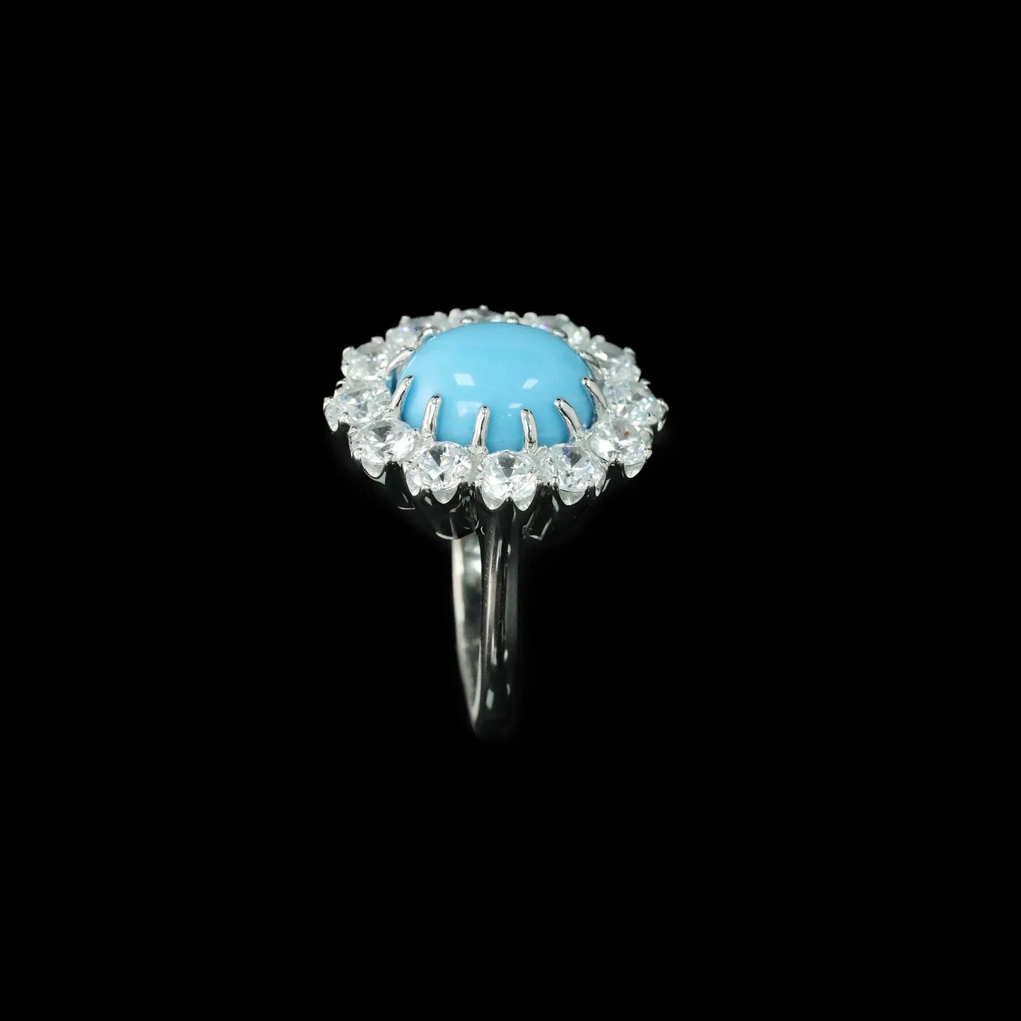 Engagement Ring Sterling Silver With Turquoise And Oval Cut Lab Sapphire – Elegant Style - SN Wigs & More